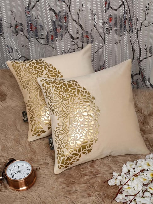 Buy HOSTA HOMES Cream Velvet Cushion Cover Set of at Best