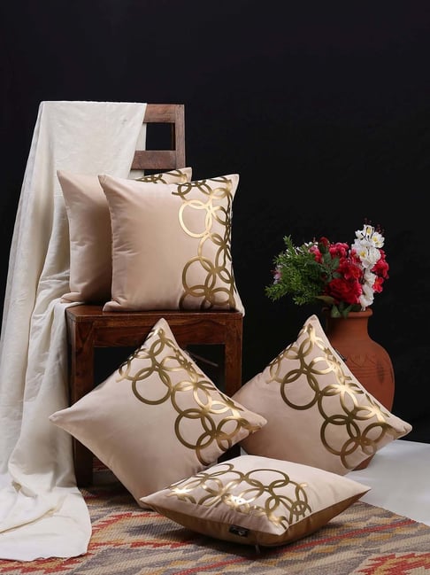 Buy HOSTA HOMES Cream Velvet Cushion Cover Set of at Best