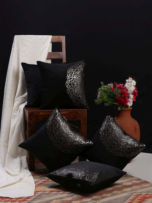 Buy HOSTA HOMES Black Velvet Cushion Cover Set of at Best - Main Image