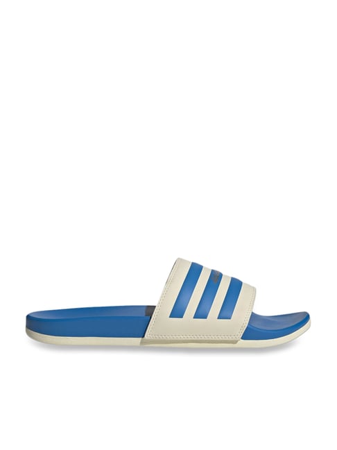 Adidas Men's Adilette Comfort White & Blue Slides