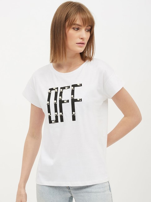 Harpa White Cotton Printed T-Shirt Price in India
