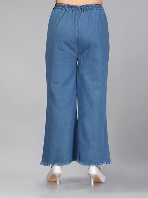 SOLY HUX Women's Drawstring High Waist Ruffle Hem Wide Leg Jeans Loose  Casual Denim Pants Medium Blue W26 L32 at Amazon Women's Clothing store
