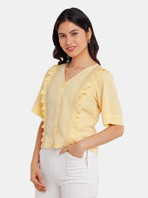 Zink London Yellow V Neck Top Price in India