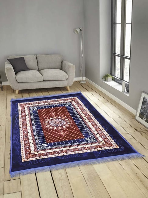 Klotthe Blue Wool Extra Large-Sized Floor Carpet