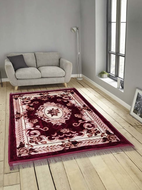 Klotthe Maroon Wool Extra Large-Sized Floor Carpet