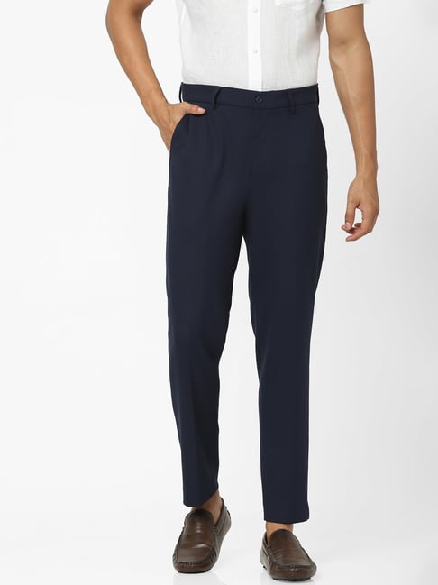 Buy Navy Blue Tailored Wool Mix Textured Suit: Trousers from Next India