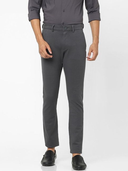 Buy Men Charcoal Grey  Black Slim Fit Checked Formal Trousers online   Looksgudin