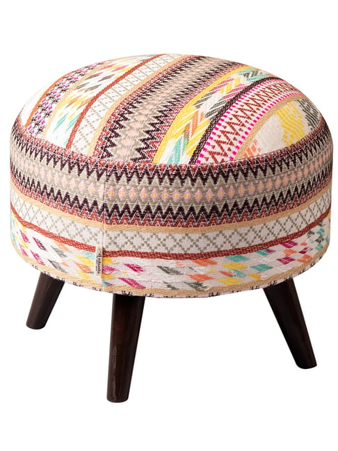 Netroots Printed Multicolor Cotton Canvas 4 Wooden Legs Ottoman-Nestroots-HomeFurnishing-TATA CLIQ