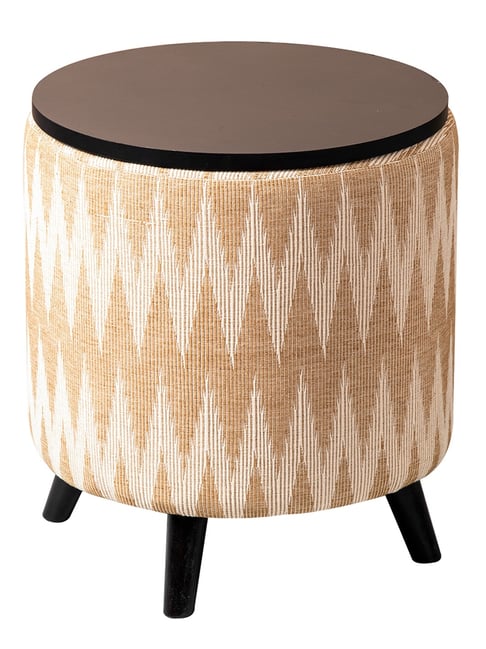 Netroots Printed Yellow Cotton 4 Leg Pouf Pouffe Storage Ottoman-Nestroots-HomeFurnishing-TATA CLIQ