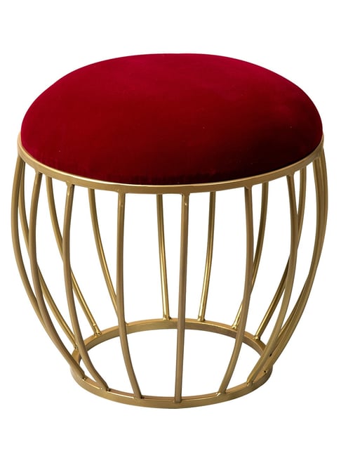 Netroots Solid Maroon Velvet Cage Puffy Pouffes Foot Stool Ottoman-Nestroots-HomeFurnishing-TATA CLIQ