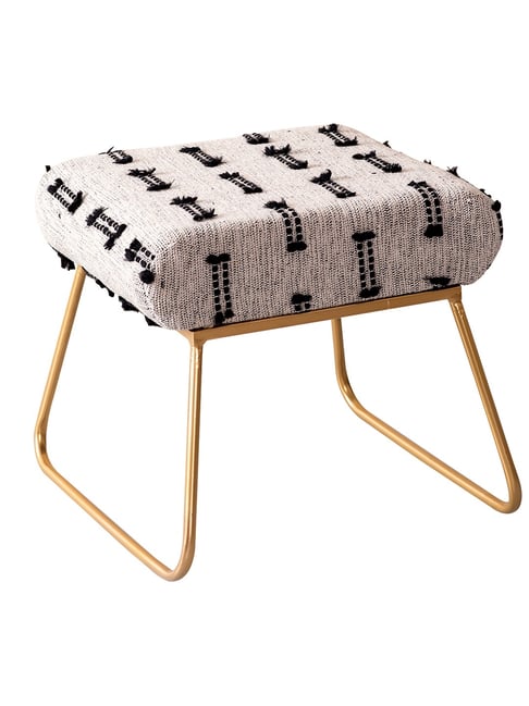 Netroots Printed Off White Cotton Canvas Puffy Pouffes Foot Stool Ottoman-Nestroots-HomeFurnishing-TATA CLIQ