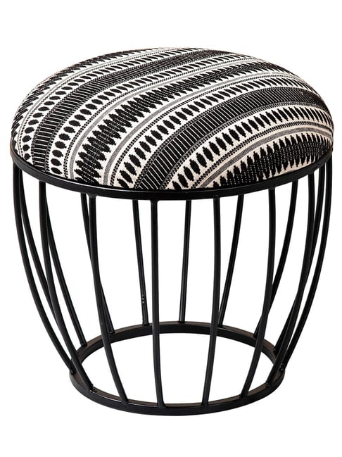 Netroots Printed Black Cotton Canvas Cage Puffy Pouffes Foot Stool Ottoman-Nestroots-HomeFurnishing-TATA CLIQ