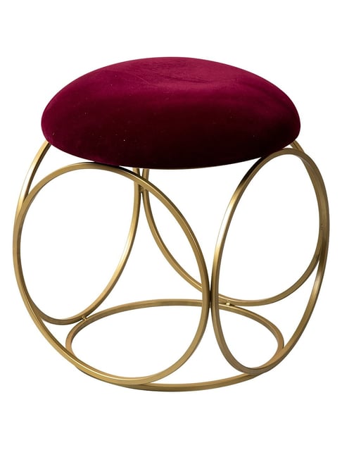 Netroots Solid Maroon Velvet Puffy Pouffes Foot Stool Ottoman-Nestroots-HomeFurnishing-TATA CLIQ