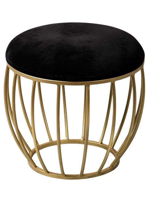 Netroots Solid Black Velvet Cage Puffy Pouffes Foot Stool Ottoman-Nestroots-HomeFurnishing-TATA CLIQ