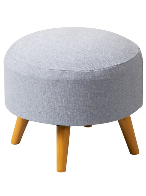 Netroots Printed Grey Cotton Canvas 4 Wooden Legs Ottoman-Nestroots-HomeFurnishing-TATA CLIQ