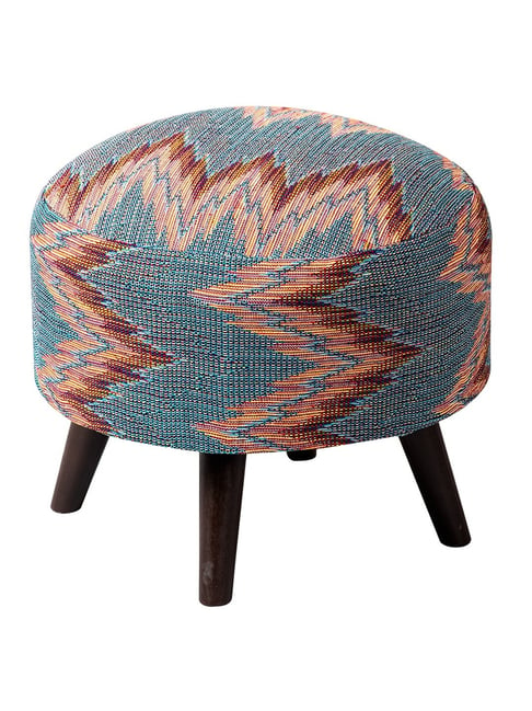 Netroots Printed Blue Cotton Canvas 4 Wooden Legs Ottoman-Nestroots-HomeFurnishing-TATA CLIQ