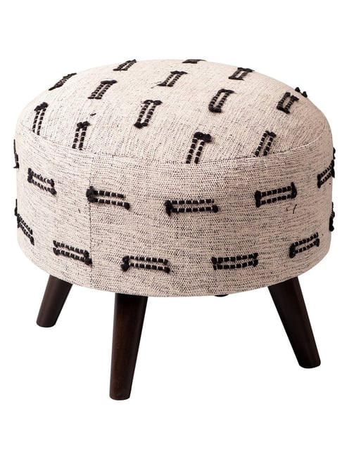 Netroots Printed White Cotton Canvas 4 Wooden Legs Ottoman - Set of 2-Nestroots-HomeFurnishing-TATA CLIQ