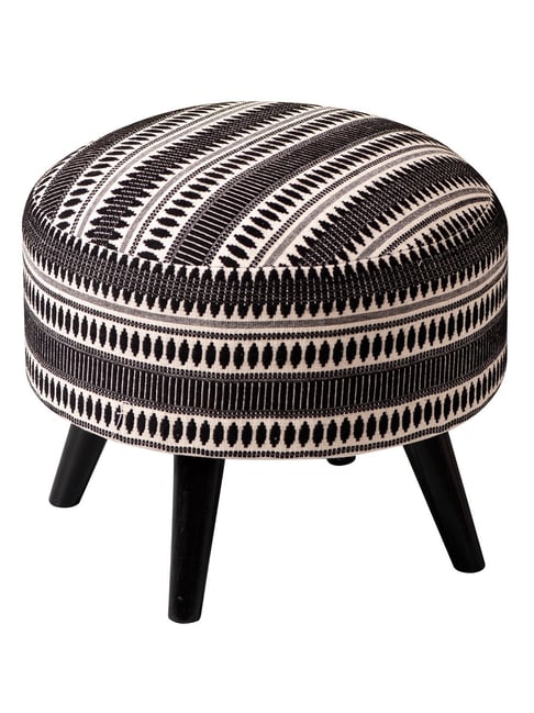 Netroots Printed Black Cotton Canvas 4 Wooden Legs Ottoman - Set of 2-Nestroots-HomeFurnishing-TATA CLIQ