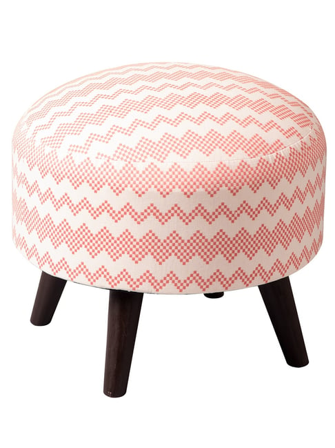 Netroots Printed Pink Cotton Canvas 4 Wooden Legs Ottoman - Set of 2-Nestroots-HomeFurnishing-TATA CLIQ