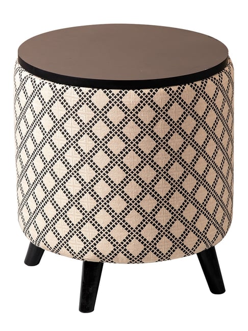 Netroots Printed Beige Cotton 4 Leg Pouf Pouffe Criss Cross Storage Ottoman - Set of 2-Nestroots-HomeFurnishing-TATA CLIQ