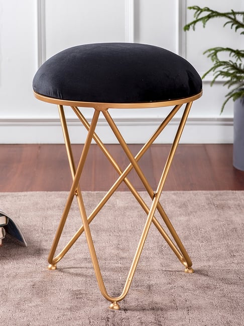 Netroots Solid Black Velvet Puffy Pouffes Foot Stool Ottoman-Nestroots-HomeFurnishing-TATA CLIQ