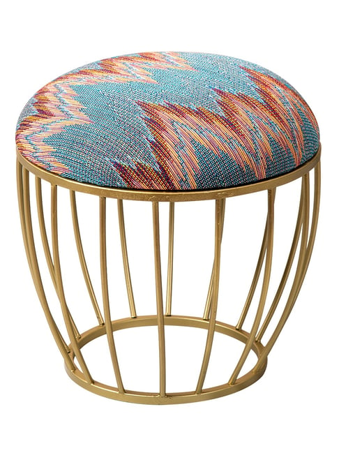 Netroots Printed Blue Cotton Canvas Cage Puffy Pouffes Foot Stool Ottoman-Nestroots-HomeFurnishing-TATA CLIQ