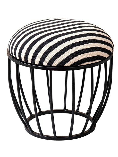 Netroots Printed Black & White Cotton Canvas Cage Puffy Pouffes Foot Stool Ottoman-Nestroots-HomeFurnishing-TATA CLIQ