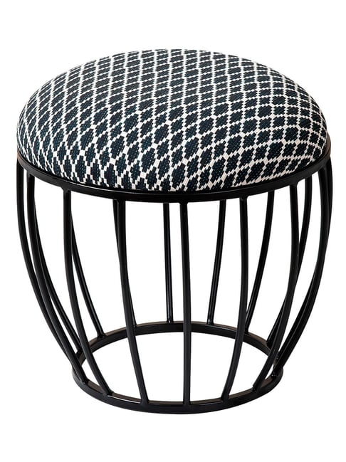 Netroots Printed Black & White Cotton Canvas Cage Puffy Pouffes Foot Stool Ottoman-Nestroots-HomeFurnishing-TATA CLIQ