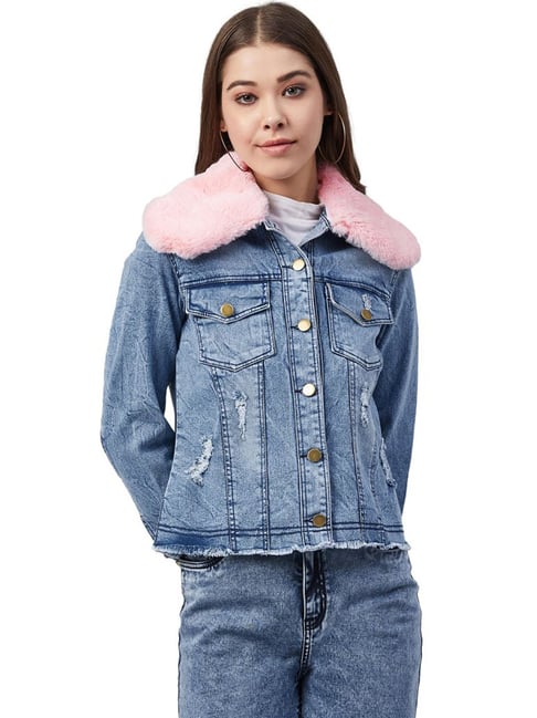 Buy online Fur Collar Denim Jacket from jackets and blazers and coats for  Women by Blue Saint for ₹2119 at 15% off | 2024 Limeroad.com