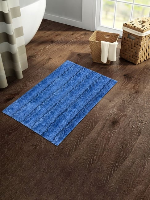 Spaces Swift Dry Solid Blue Polyester Bath Mats