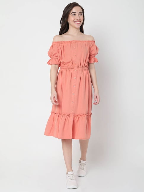 Vero Moda Peach Regular Fit Midi Dress