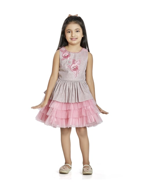 Buy PEPPERMINT Peach Printed Polyester Blend Round Neck Girls Party Wear  Dress | Shoppers Stop