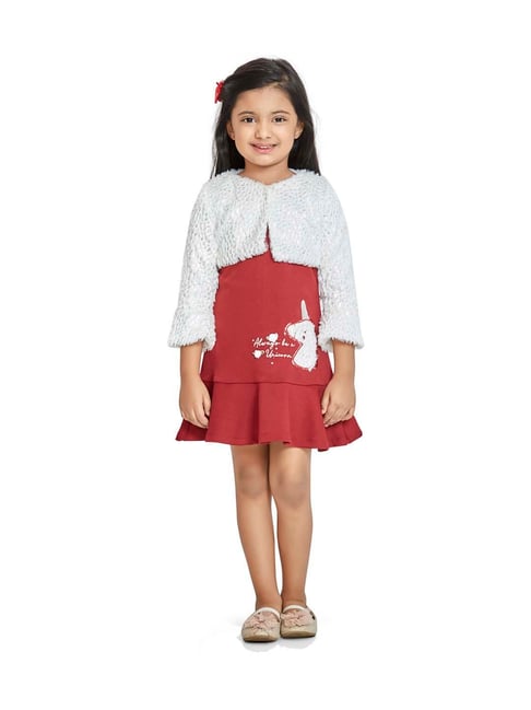 Buy Peppermint Kids White  Red Floral Print Dress for Girls Clothing  Online  Tata CLiQ