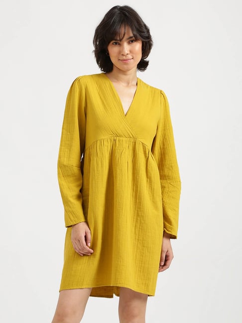 United Colors of Benetton Mustard Mini A Line Dress Price in India