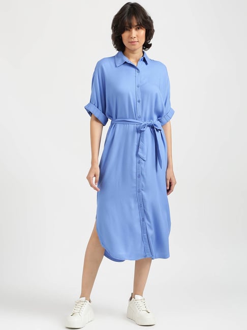 United Colors of Benetton Blue Midi Shirt Dress Price in India