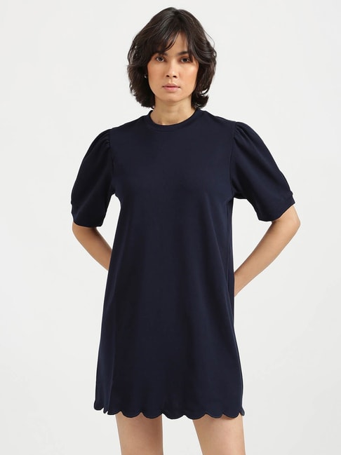 United Colors of Benetton Navy Above Knee Shift Dress Price in India