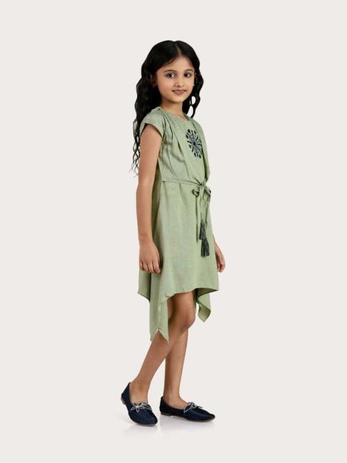 Bottle Green Designer Handwork Designer Flower Frock – Stanwells Kids