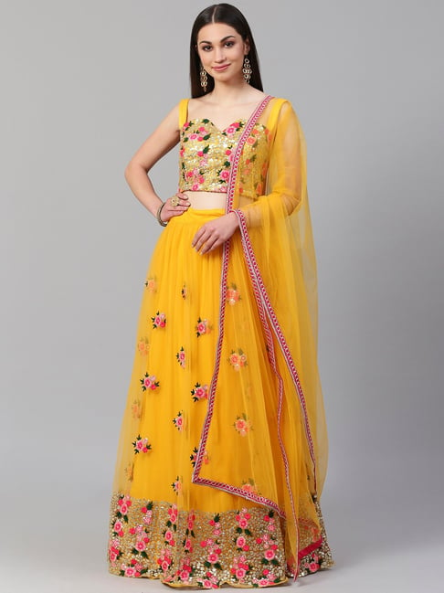 Bollywood Replica Hansika Motwani Yellow and Pink Lehenga Saree -  MiaIndia.com