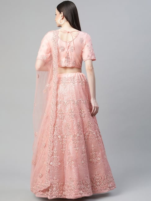Buy Pink Lehenga And Dupatta Organza Blouse Georgette Mirror Set For Women  by Vvani by Vani Vats Online at Aza Fashions.