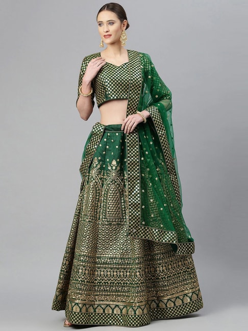 READIPRINT FASHIONS Green Embellished Lehenga Choli Set With Dupatta Price in India