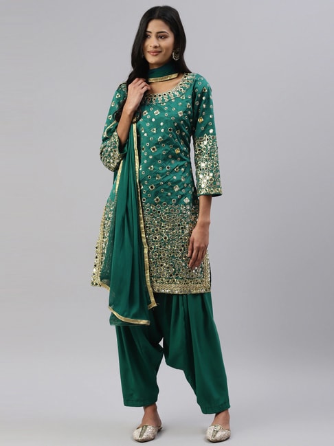 READIPRINT FASHIONS Green Embroidered Unstitched Dress Material