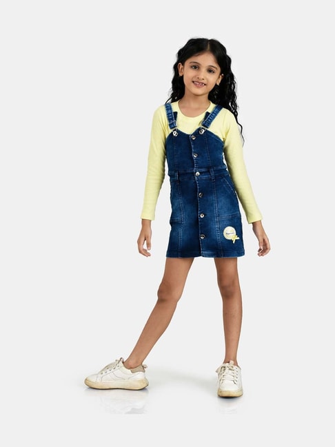 Peppermint Kids Yellow & Blue Regular Fit Full Sleeves Dungaree