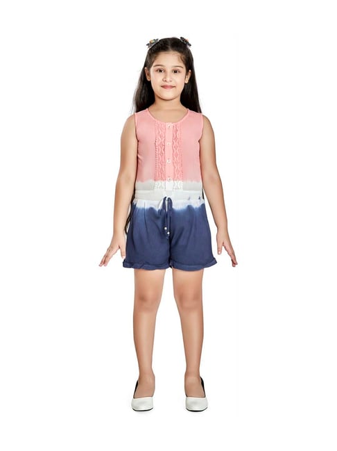 Peppermint Kids Pink & Blue Printed Jumpsuit