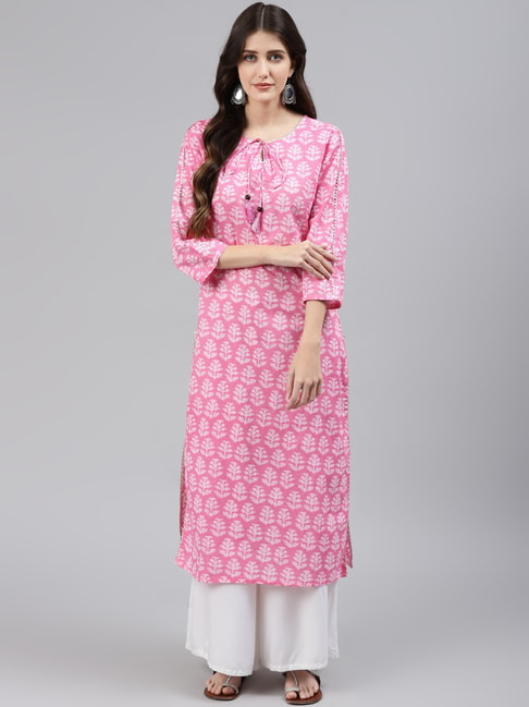 READIPRINT FASHIONS Pink Cotton Printed Straight Kurta Price in India