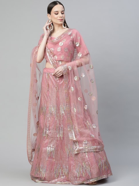 READIPRINT FASHIONS Pink Embellished Semi Stitched Lehenga Choli Set With Dupatta