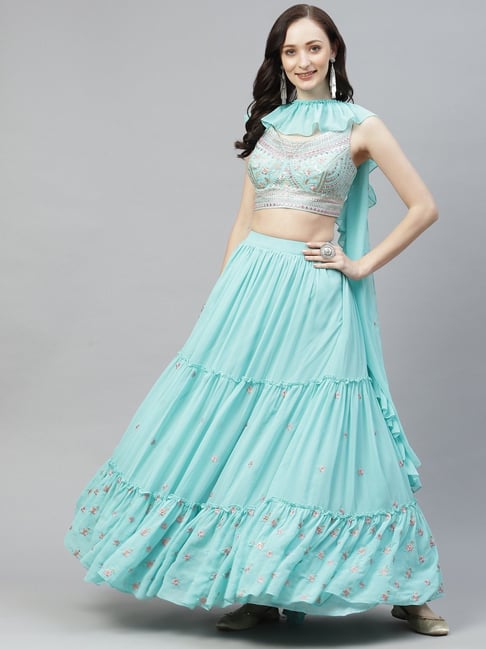 Bridal Lehengas : Sea green soft net sequence thread work ...