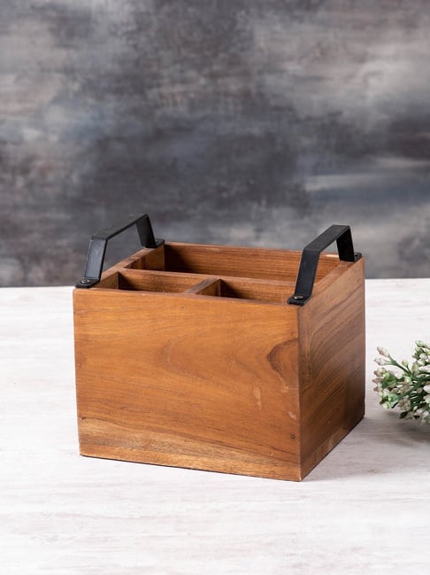 Nestroots Spoon Stand Cutlery Holder organizer Wooden Cutlery holder knife stand dining table Black-picture-40