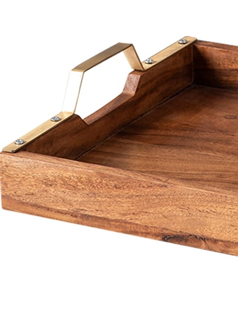 Buy Nestroots Serving Tray Wooden Tray Wooden Plate with Gold Handle at  Best Price @ Tata CLiQ