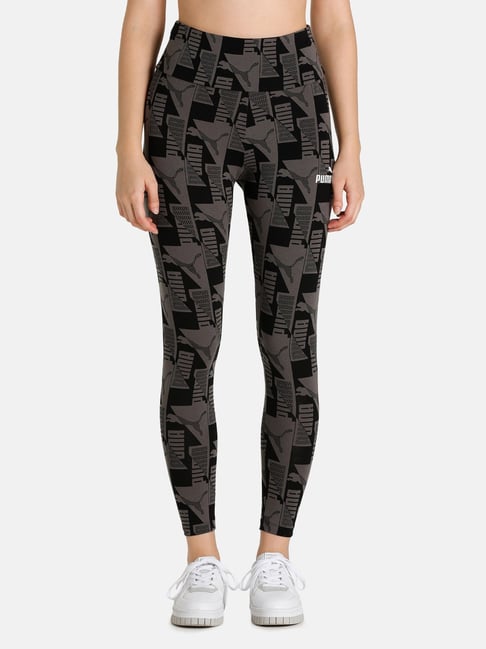 Puma Black & Grey Cotton Printed Leggings