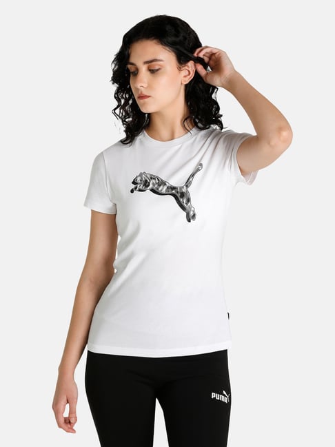 Buy Puma White Cotton Printed T-Shirt for Women Online Tata CLiQ